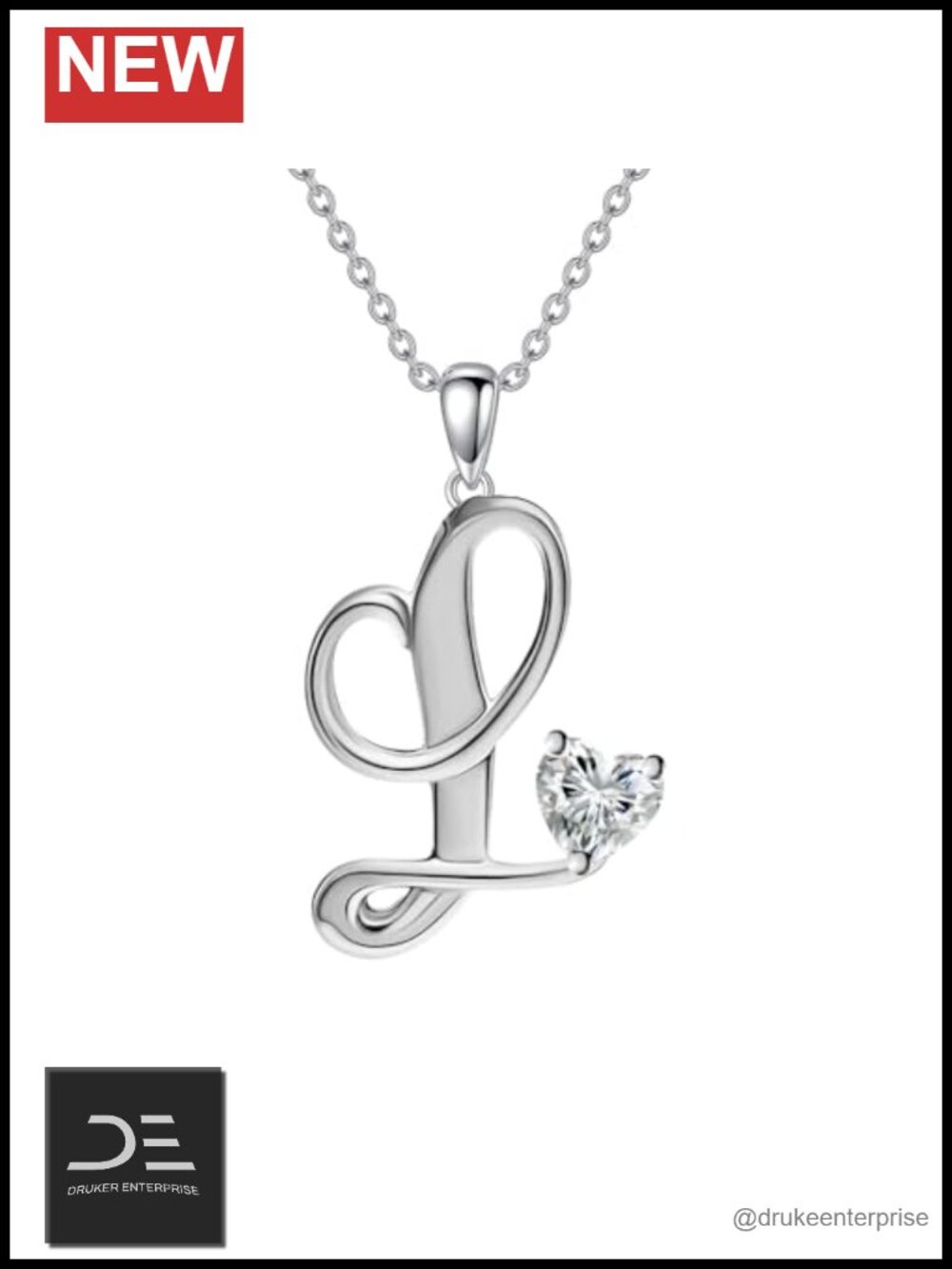 Heart Moissanite Initial A-Z Necklace 925 Sterling Silver Pendant 16-18" Chain